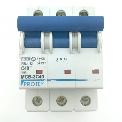 Protek MCB-3C40 PEL1-63 C40 40A 40 Amp 3 Pole Phase MCB Circuit Breaker Type C